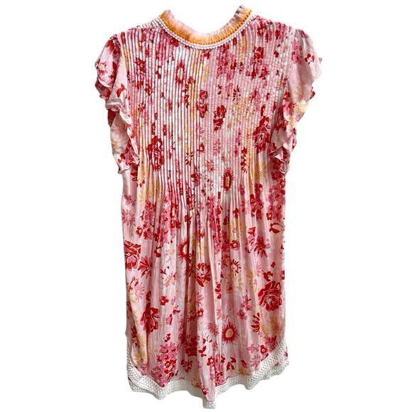 Poupette St Barth Sasha Lace Trimmed Mini Dress 90s Pink Floral V Neck Sz S Boho - Picture 3 of 7